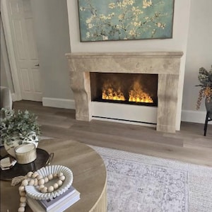 Handmade Travertine Fireplace Mantel: Custom Carved Marble Surround