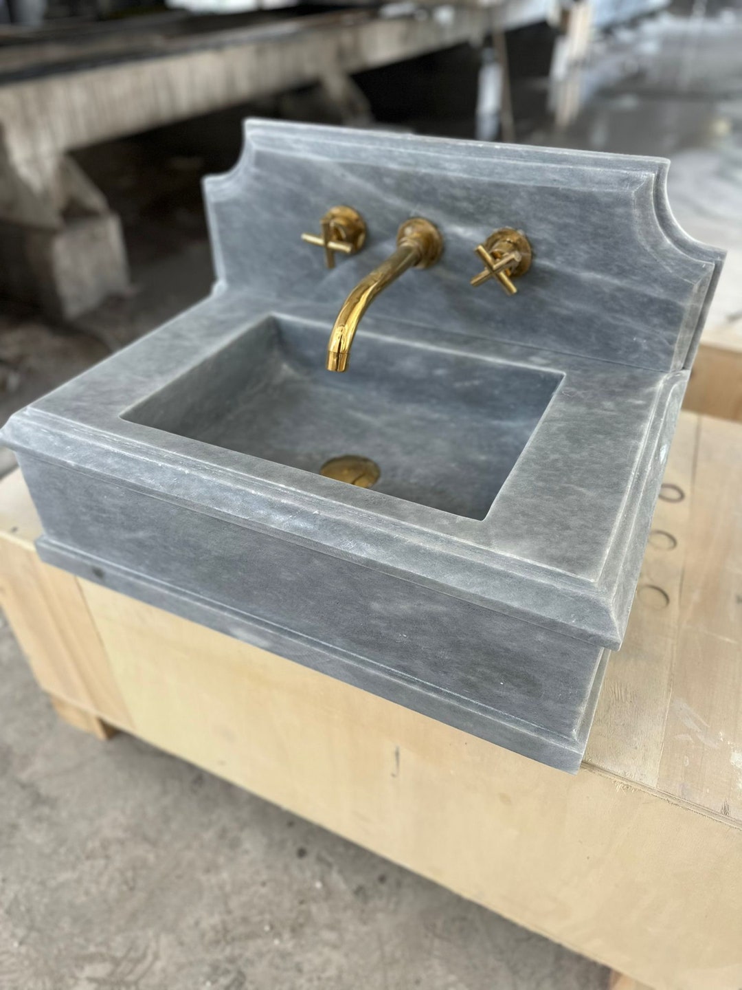 Grey Marble Sink, Wall Mounted Sink, Powder Room Sink, Marble Vanity
