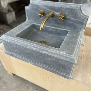 Grey Marble Sink, Wall mounted Sink, Powder Room Sink, Marble Vanity Top, Custom Marble Sink, Aqua Luna Grey Marble Sink