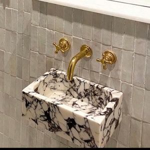 Calacatta Viola Marble Sink, Marble Washbasin, Wall Mount Sink, Farmhouse Sink, Powder Room Sink