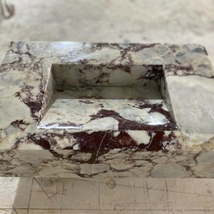 Calacatta Viola Marble Hidden Drain Sink, Marble Washbasin, Wall Mounted Sink, Custom Order Sink, Vessel Sink image 2