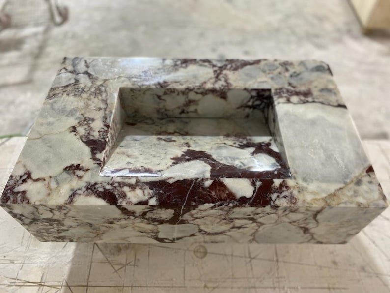 Calacatta Viola Marble Hidden Drain Sink, Marble Washbasin, Wall Mounted Sink, Custom Order Sink, Vessel Sink image 2