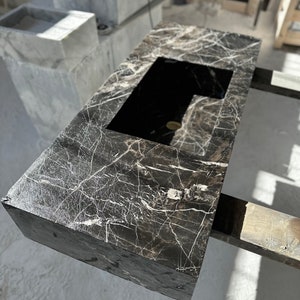 Hand Carved Nero Marquina Black Marble Sink: Rustic Washbasin