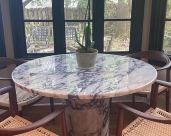 Calacatta Viola Marble Dining Table: Hand Carved Round Coffee Table