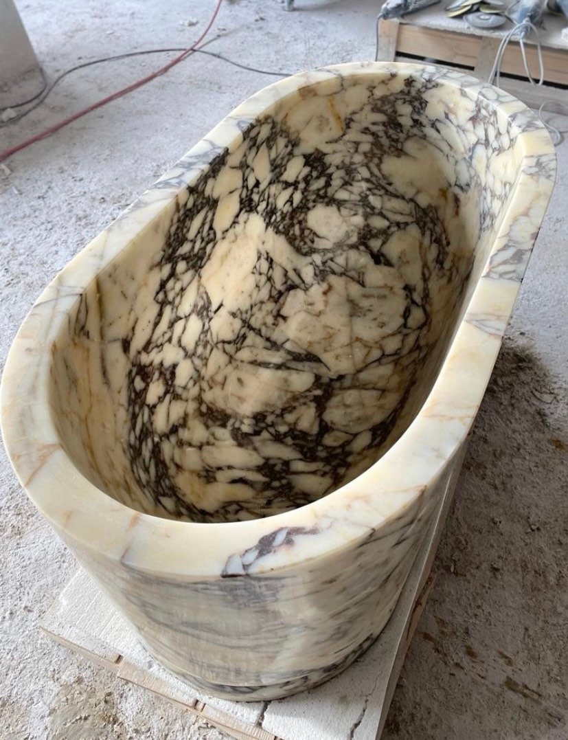 Calacatta Viola Marble Tub, Marble Bathtube, Natural Stone Tub, Hand Carved Tub, Custom Order Bathtube