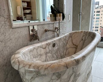 Marble Bathtub, Marble Tub, Calacatta Monet Marble Bathtub, Handcarved Tub, Custom Order Bathtub