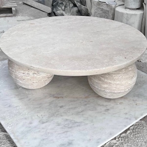 Travertine Coffee Table, Side Table, End Table, Travertine Table with Round Bases