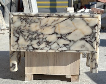 Calacatta Viola Marble Nightstand with Oak Drawer | Luxury Bedside Table