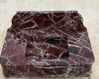 Handmade Rosso Levanto Marble Sink:  burgundy  Stone Vessel with Backsplash