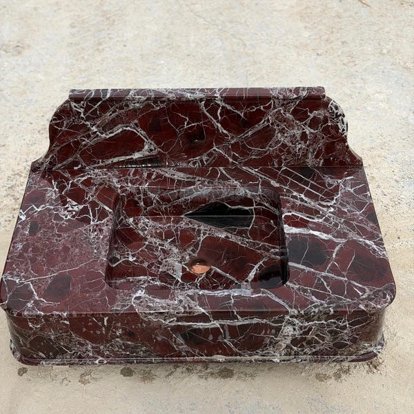 Handmade Rosso Levanto Marble Sink:  burgundy  Stone Vessel with Backsplash