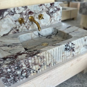 Calacatta Viola Marble Hidden Drain Sink, Marble Washbasin, Wall Mounted Sink, Custom Order Sink, Vessel Sink image 5