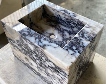 Calacatta Viola Marble Sink, Powder Room Sink, Wall Mount Sink, Hand Carved Sink, Marble Washbasin, Marble Custom Basin