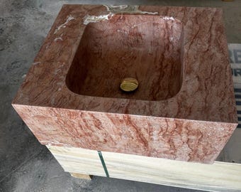 Hand geschnitztes rotes Travertin Waschbecken: Wandhalterung Schiff Waschbecken