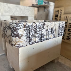 Hand Carved Calacatta Viola Marble Double Kitchen Sink (22”x36”x10”)