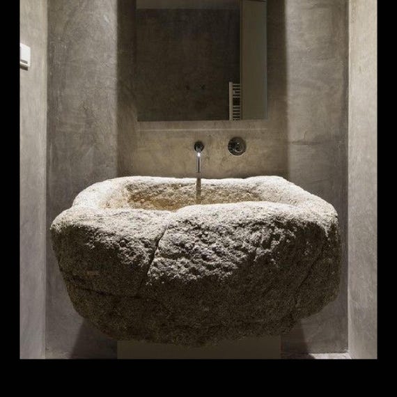 天然トラバーチンの台座シンク：荒削りの天然石の洗面台 - Etsy 日本