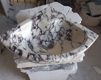 Calacatta Viola Marble Corner Sink, Triangle Marble Washbasin, Wall Mount Sink, Farmhouse Sink, Powder Room Sink, Corner Sink, Corner Basin