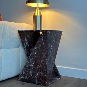 Rosso Levanto Marble Side Table, Marble Nighstand, Marble Coffee Table, Solid Natural Stone Table, Handmade Table