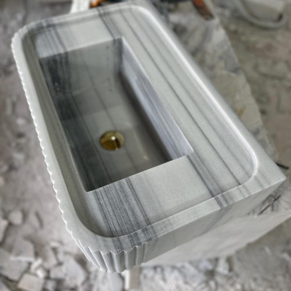 Hand Carved Marmara Marble Sink: Natural White Marble Washbasin, Fully Customizable
