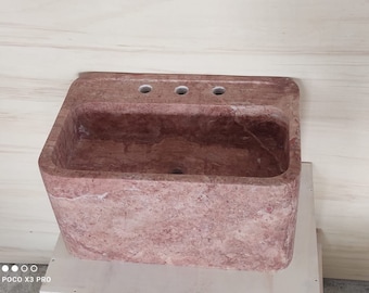 Rotes Travertin Waschbecken, Naturstein Waschbecken, Sonderanfertigung Waschbecken, Hand geschnitztes Waschbecken, Wand Waschbecken, Bauernhaus Waschbecken