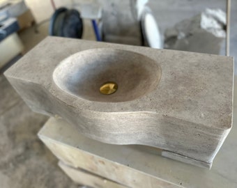 Travertine Powder Room Sink, Custom Order Sink, Hand carved Sink, Bathroom Sink