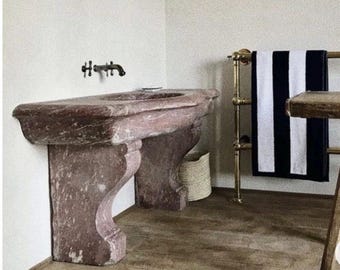 Rosso Levanto Marble Console Sink | Handmade Luxury Pedestal Vanity | Freestanding Stone Wash Basin