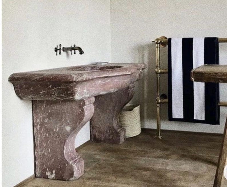 Rosso Levanto Marble Console Sink | Handmade Luxury Pedestal Vanity | Custom Marble Bathroom Sink | Freestanding Stone Wash Basin image 1