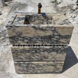 Handmade Calacatta Viola Marble Vanity with Integrated Sink