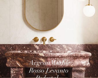 Handmade Rosso Levanto Marble Pedestal Sink: 42”Wx21”Dx34”H