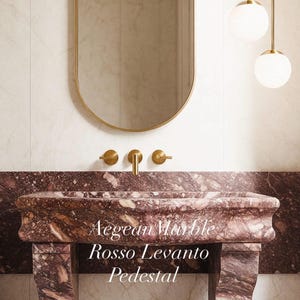 Rosso Levanto Marble Console Sink | Handmade Luxury Pedestal Vanity | Custom Marble Bathroom Sink | Freestanding Stone Wash Basin image 2