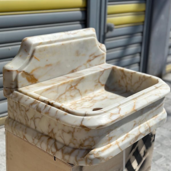 Calacatta Gold Marble Sink: Custom Design Wall Mount Basin, Fully Customizable