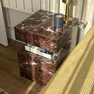Rosso Levanto Marble Side Table, Marble Nighstand, Marble Coffee Table, Solid Natural Stone Table, Handmade Table