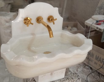 White Marble Sink, Light Veined Washbasin, Custom Order Marble Sink, Hand Carved Sink,Powder Room Sink