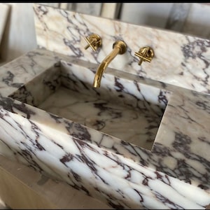 Calacatta Viola Marble Sink, Custom Order Sink, Powder Room Sink, Wall Mount Sink