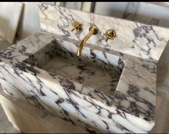 Calacatta Viola Marble Sink, Custom Order Sink, Powder Room Sink, Wall Mount Sink
