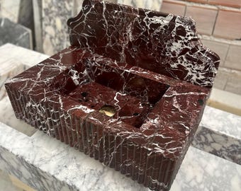 Handmade Rosso Levanto Marble Sink: Fluted Red Stone Vessel with Backplate