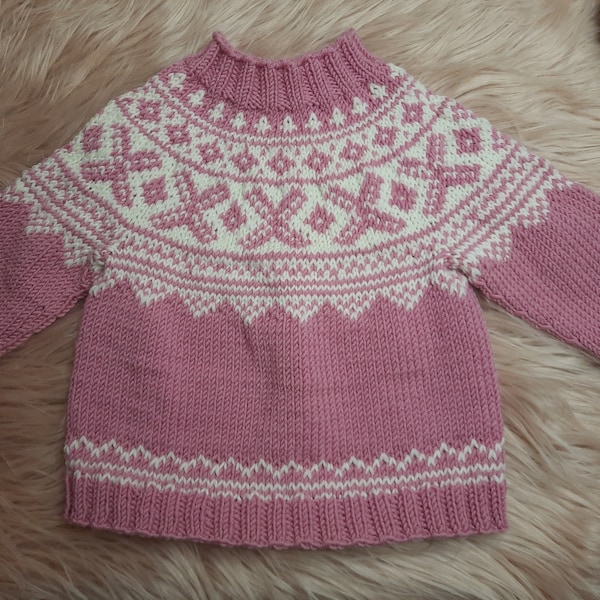 Handgemachter Kinderpullover, Norwegermuster, Wollpullover, Norweger Babypullover, Strickpullover Baby