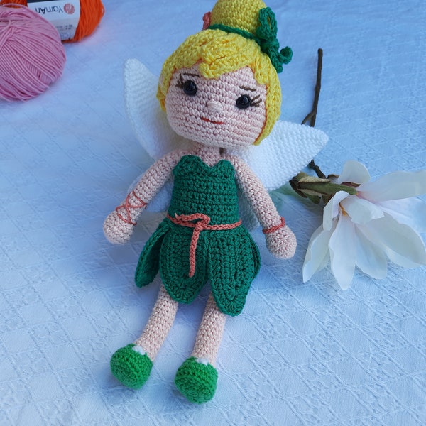 Poupée au crochet Fée Clochette, poupée câline, amigurumi, jouet pour enfants, PDF allemand