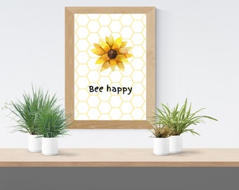 Bee Wall Art, Bee Happy, Bee Prints, Toddler Girl Bedroom Décor, Baby Wall Art, Baby Shower Gift, Bee Nursery Décor, Bee Theme Wall Décor