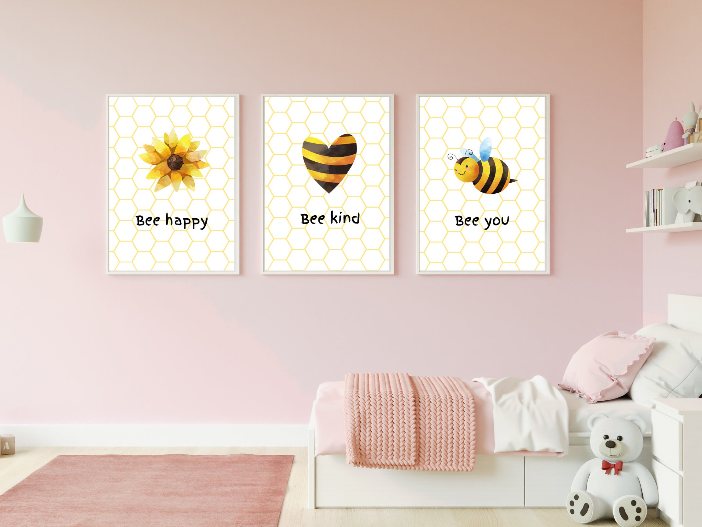 Bee Wall Art Bee Happy Bee Kind Bee You Set of 3 Playroom - Etsy