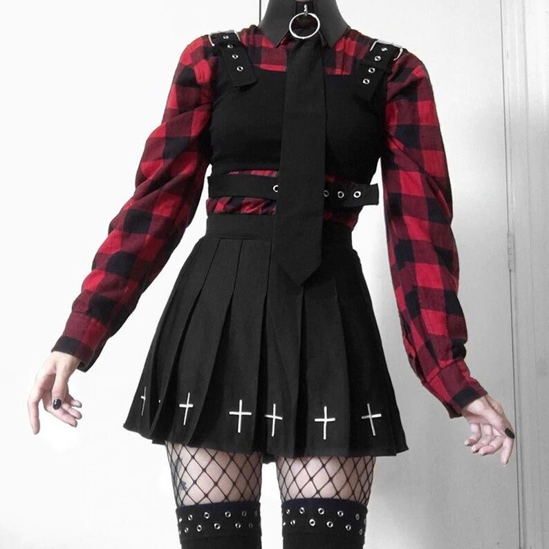 Gothic Skirt Goth High Waist Mini Black Skirts Gothic Streetwear Cross