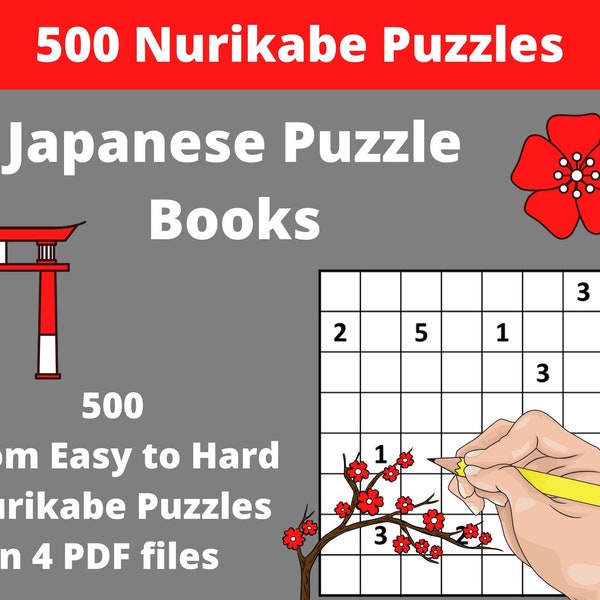 Nurikabe Puzzles Printable PDF - 500  Japanese Puzzles for Adults with Answers - Instant Download