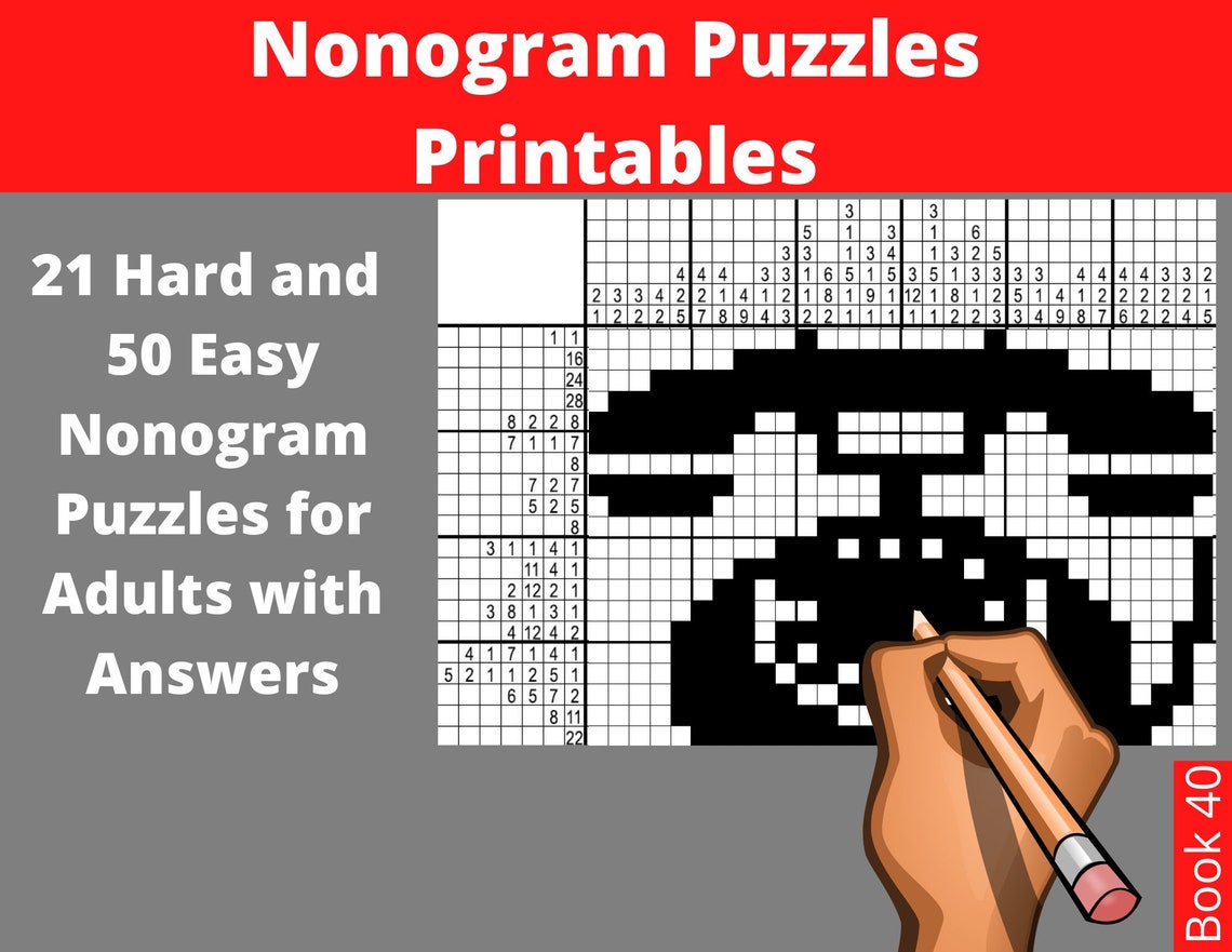 21 Hard and 50 Easy Nonogram Puzzles for Adults With Answers - Instant ...