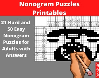 21 Hard and 50 Easy Nonogram Puzzles for Adults with Answers -  Instant Printable Download