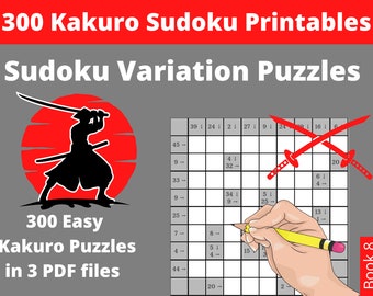 Rompecabezas fáciles de Kakuro Sudoku - 300 rompecabezas japoneses imprimibles en PDF para adultos con respuestas - Descarga instantánea