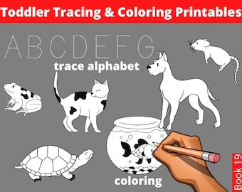 Toddler Tracing and Coloring Workbook - Printable PDF Handwriting Practice - Instant Download