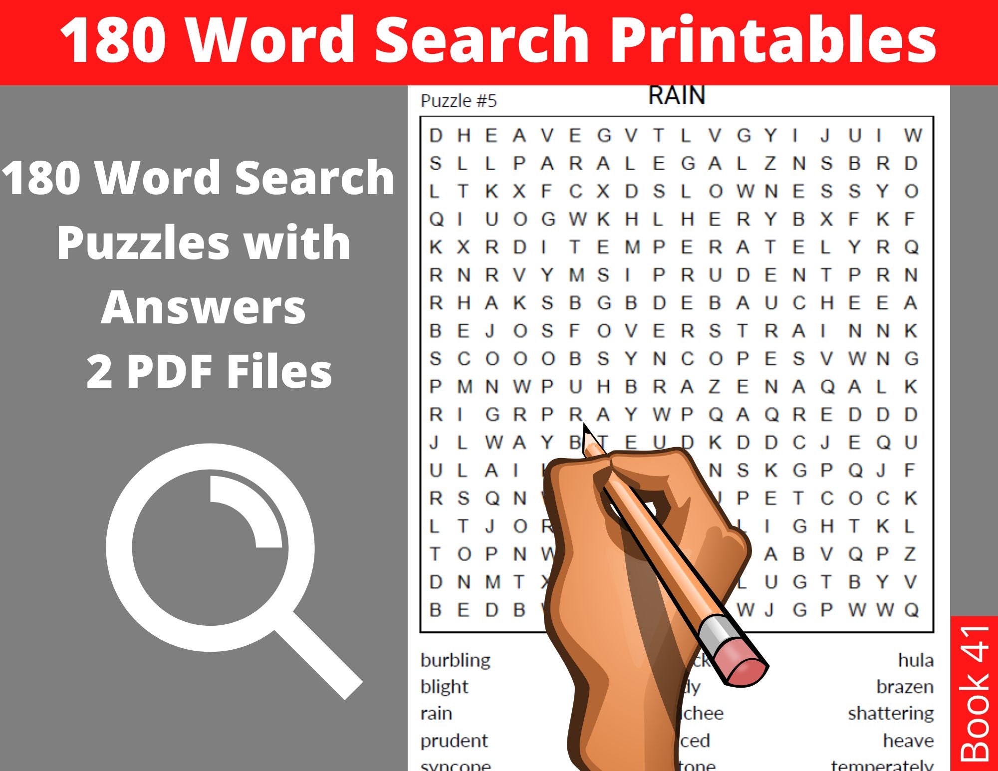 180 Word Search Printable - Word Search Puzzle With Answers - Instant Download - Etsy for Free Printable Word Puzzles For Adults