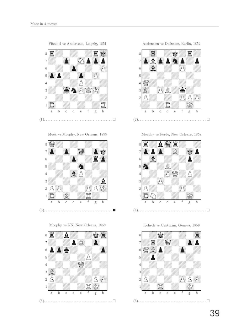 500 Chess Checkmate Puzzles in Three and Four Moves Printable PDF with