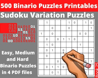 Binario Puzzles Printable PDF - 500  Binary Puzzles to Keep Your Brain Young with Answers - Instant Download