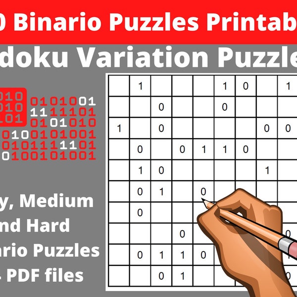 Binario Puzzles Printable PDF - 500  Binary Puzzles to Keep Your Brain Young with Answers - Instant Download