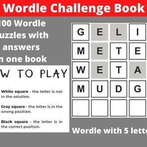 Wordle Challenge Book with 100 Wordle Puzzles and Their Answers, 5 Letter Variation- Instant Download